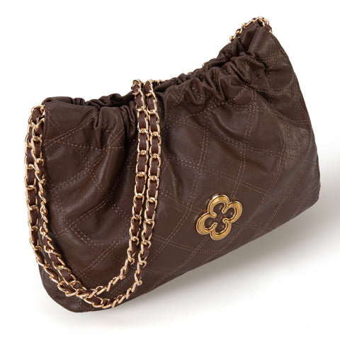 MC-411  Milan Chiva Quilted Chain Strap Shoulder Bag - Coffee