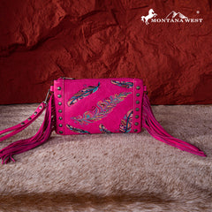 MW1242-181 Montana West Embroidered Feather Collection Clutch/Crossbody
