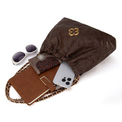 MC-411  Milan Chiva Quilted Chain Strap Shoulder Bag - Coffee