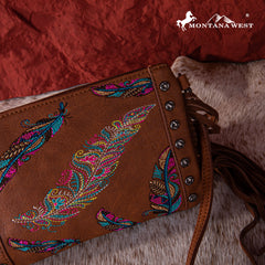 MW1242-181 Montana West Embroidered Feather Collection Clutch/Crossbody