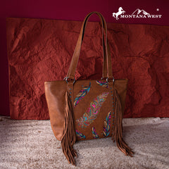 MW1242G-8317  Montana West Embroidered Feather Collection Concealed Carry Tote