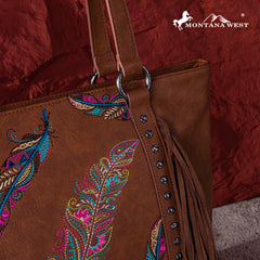 MW1242G-8317  Montana West Embroidered Feather Collection Concealed Carry Tote