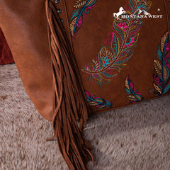 MW1242G-8317  Montana West Embroidered Feather Collection Concealed Carry Tote