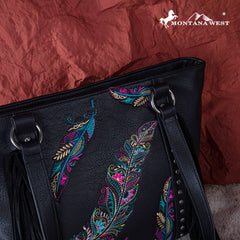 MW1242G-8317  Montana West Embroidered Feather Collection Concealed Carry Tote