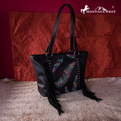 MW1242G-8317  Montana West Embroidered Feather Collection Concealed Carry Tote