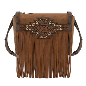 TR196-8287 Trinity Ranch Aztec Tooled Fringe Crossbody