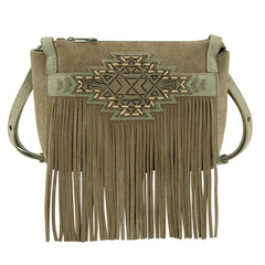 TR196-8287  Trinity Ranch Aztec Tooled Fringe Crossbody