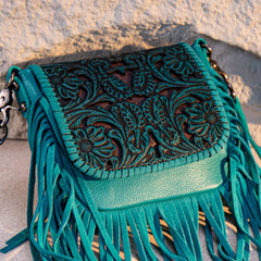 RLC-L188 Montana West Genuine Leather Tooled Fringe Crossbody