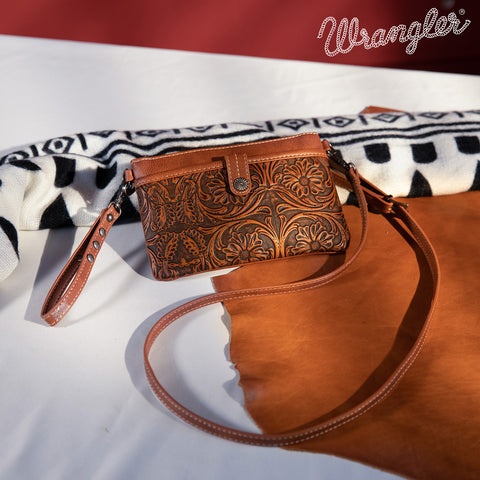 WG85-181 Wrangler Vintage Floral Tooled Collection Crossbody - Brown