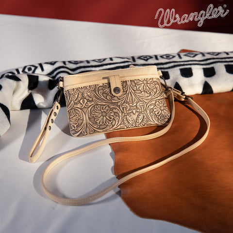 WG85-181 Wrangler Vintage Floral Tooled Collection Crossbody - Tan