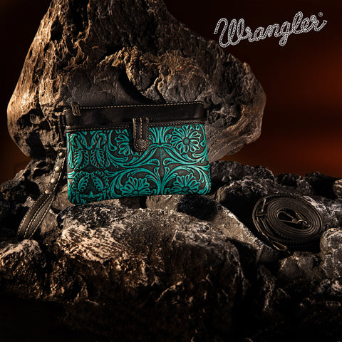 WG85-181 Wrangler Vintage Floral Tooled Collection Crossbody - Black