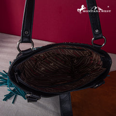 MW1247G-8317  Montana West Embroidered Fringe Collection Concealed Carry Boot Purse Tote
