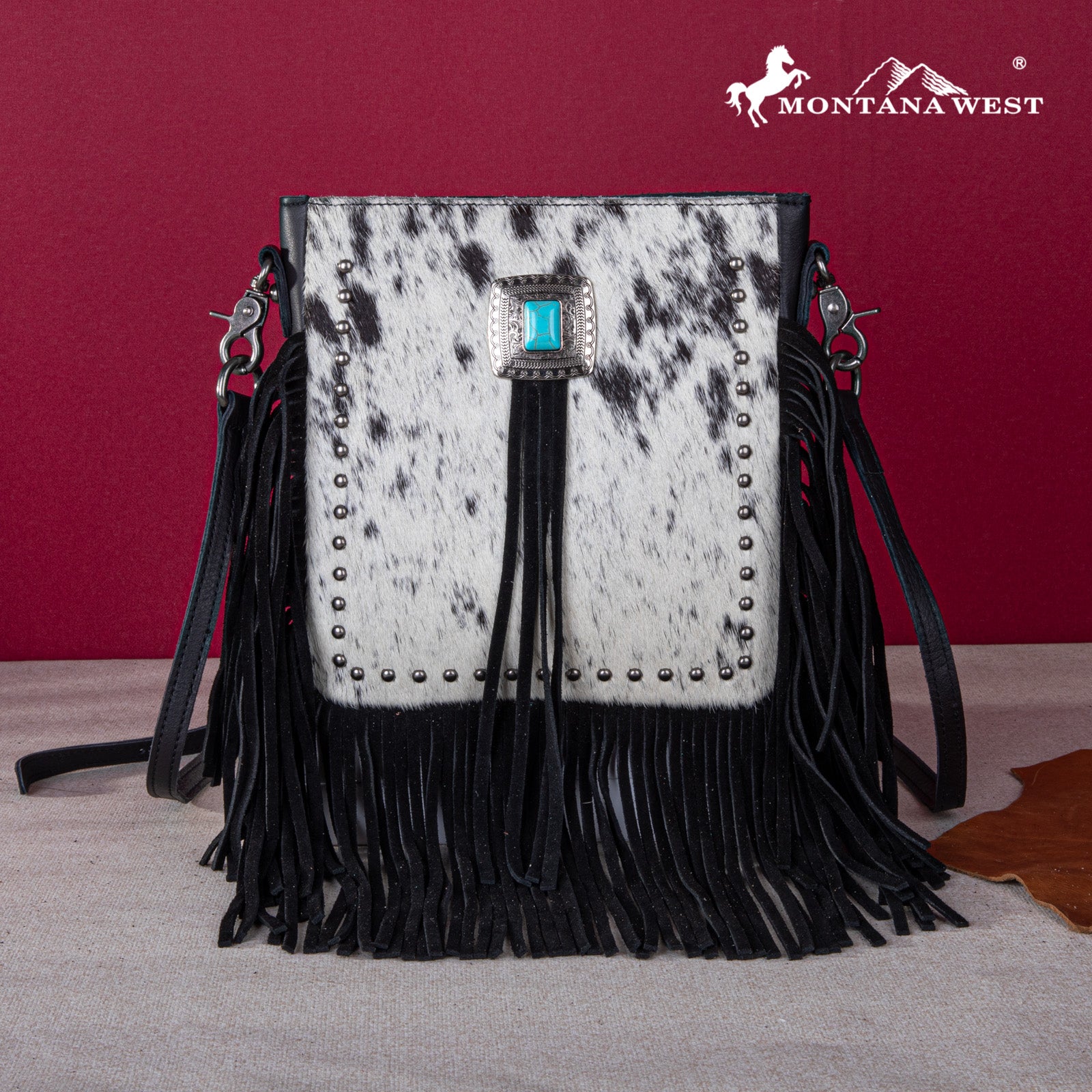 MWR-063 Montana West Genuine Leather Hair-On Cowhide Fringe Bohemian Crossbody Black