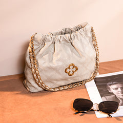 MC-411  Milan Chiva Quilted Chain Strap Shoulder Bag - Beige