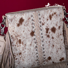 RLC-L186 Montana West Genuine Leather Hair-On  Fringe Crossbody with Detailed Leather Strap-Tan