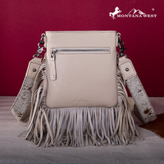 RLC-L186 Montana West Genuine Leather Hair-On  Fringe Crossbody with Detailed Leather Strap-Tan