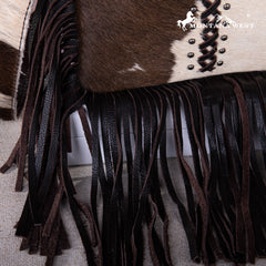 RLC-L186 Montana West Genuine Leather Hair-On  Fringe Crossbody with Detailed Leather Strap-Coffee