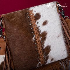 RLC-L186 Montana West Genuine Leather Hair-On  Fringe Crossbody with Detailed Leather Strap-Brown