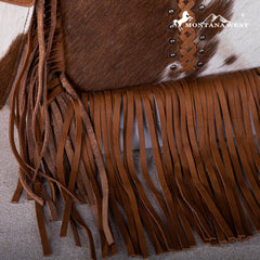 RLC-L186 Montana West Genuine Leather Hair-On  Fringe Crossbody with Detailed Leather Strap-Brown