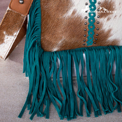 RLC-L186 Montana West Genuine Leather Hair-On  Fringe Crossbody with Detailed Leather Strap-Turquoise