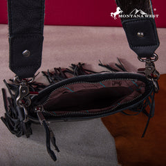 RLC-L186 Montana West Genuine Leather Hair-On  Fringe Crossbody with Detailed Leather Strap-Black