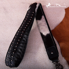 RLC-L186 Montana West Genuine Leather Hair-On  Fringe Crossbody with Detailed Leather Strap-Black