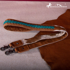 RLC-L186 Montana West Genuine Leather Hair-On  Fringe Crossbody with Detailed Leather Strap-Turquoise