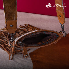 RLC-L186 Montana West Genuine Leather Hair-On  Fringe Crossbody with Detailed Leather Strap-Brown