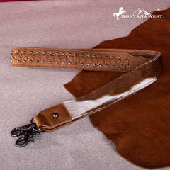 RLC-L186 Montana West Genuine Leather Hair-On  Fringe Crossbody with Detailed Leather Strap-Brown