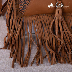 MWR-064 Montana West Genuine Leather Hair-On Cowhide Fringe Bohemian Crossbody - Brown