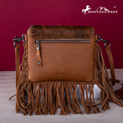 MWR-064 Montana West Genuine Leather Hair-On Cowhide Fringe Bohemian Crossbody - Brown