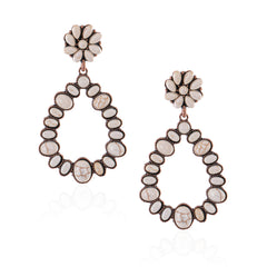 RCE-1043 Rustic Couture's Teardrop Loop Natural Stone Silver Base Dangling Earring