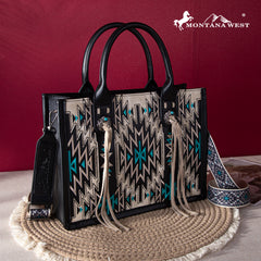 MWF1051G-8250   Montana West Embroidered Aztec Concealed Carry Tote/Crossbody - Black
