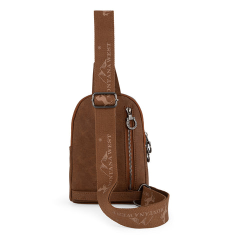MW1324G-2101 Montana West Floral Tooled Genuine Cowhide Hair-On Trimmed Sling Bag - Brown