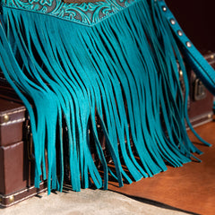 WG63-181 Wrangler Vintage Floral Tooled Collection Fringe Wristlet/Crossbody - Turquoise