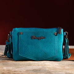 WG63-181 Wrangler Vintage Floral Tooled Collection Fringe Wristlet/Crossbody - Turquoise