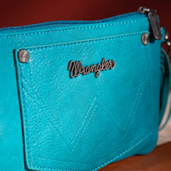 WG63-181 Wrangler Vintage Floral Tooled Collection Fringe Wristlet/Crossbody - Turquoise