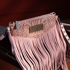 WG63-181 Wrangler Vintage Floral Tooled Collection Fringe Wristlet/Crossbody - Peach