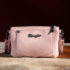 WG63-181 Wrangler Vintage Floral Tooled Collection Fringe Wristlet/Crossbody - Peach