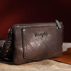 WG63-181 Wrangler Vintage Floral Tooled Collection Fringe Crossbody - Coffee