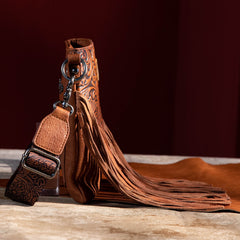 WG63-G8360 Wrangler Vintage Floral Embossed Fringe Crossbody - Brown