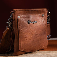 WG63-G8360 Wrangler Vintage Floral Embossed Fringe Crossbody - Brown