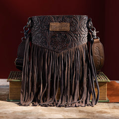 WG63-G8360 Wrangler Vintage Floral Embossed Fringe Crossbody - Coffee