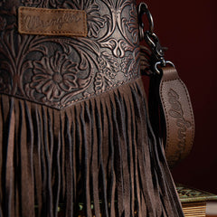 WG63-G8360 Wrangler Vintage Floral Embossed Fringe Crossbody - Coffee