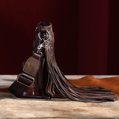 WG63-G8360 Wrangler Vintage Floral Embossed Fringe Crossbody - Coffee