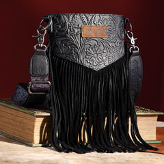 WG63-G8360 Wrangler Vintage Floral Embossed Fringe Crossbody