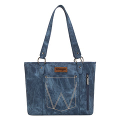 WG219-8317  Wrangler "W" Stitch Water Repellent Denim Pocket Zippered Tote Bag- Jean