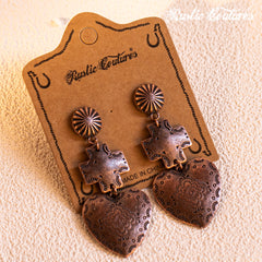 RCE-1067  Rustic Couture's  Heart Earrings Etching Dangle & Drop