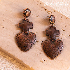RCE-1067  Rustic Couture's  Heart Earrings Etching Dangle & Drop
