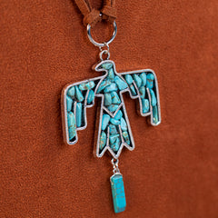 WNS-1043  Wrangler Jewelry Sets Thunderbird Pendant Leather Necklace Earrings Set